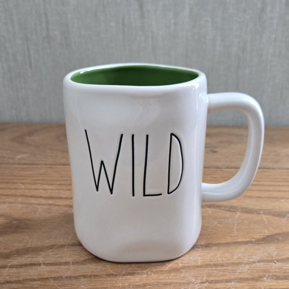 Rae Dunn White Ceramic 'WILD' Mug with Green Interior